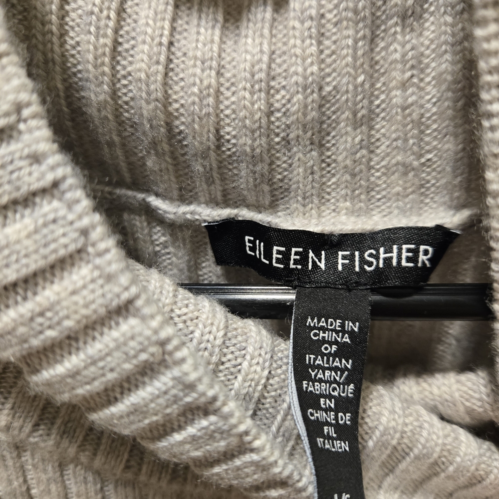 Eileen Fisher Cream Ribbed Knit Poncho - Picture 2 of 5